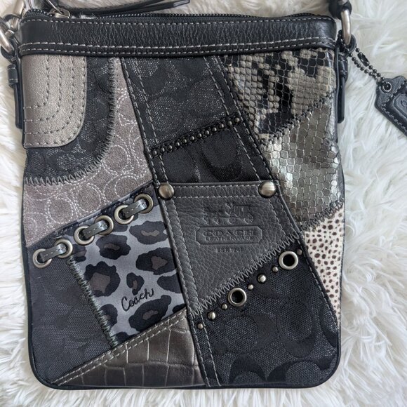 Coach, Patchwork Crossbody Bag, Grey/Black Signature Animal Print & Silver - Picture 1 of 16